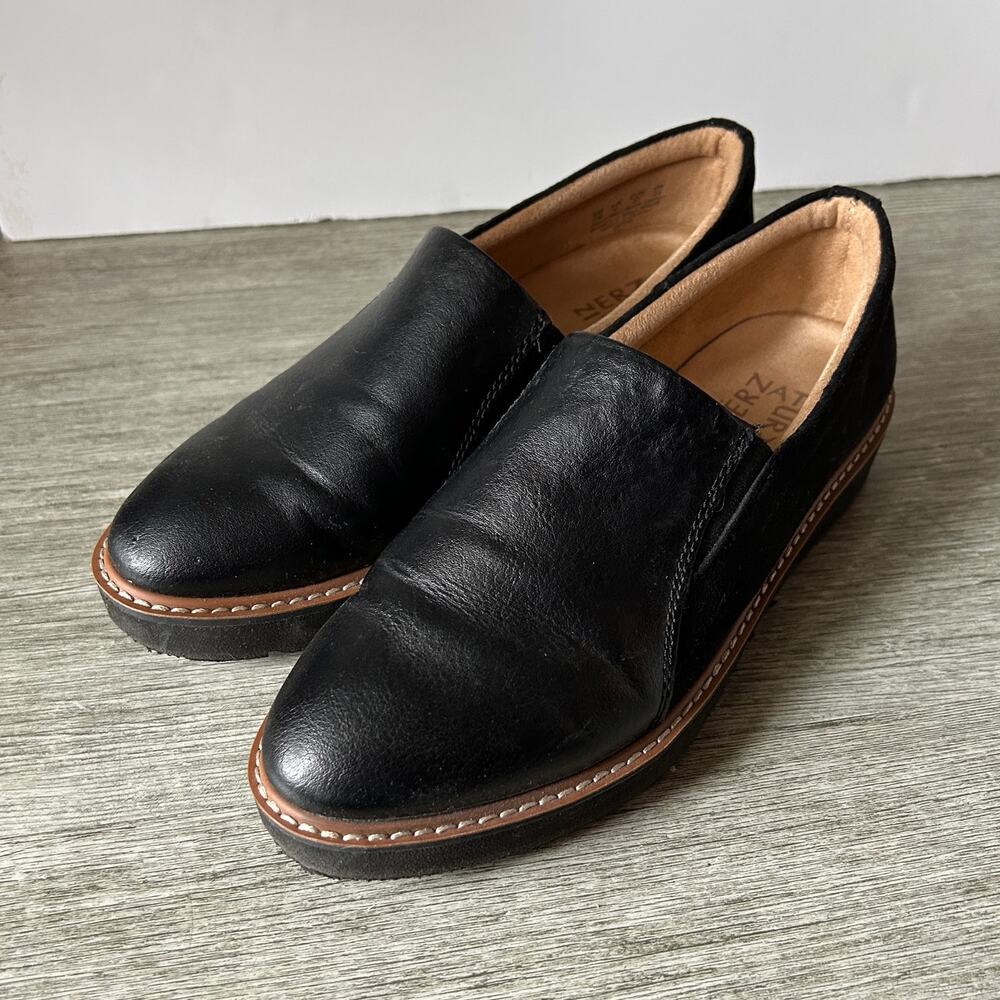 Naturalizer Black Faux Leather/Suede Foam Sole Lightweight Slip-On Loafer Size 7